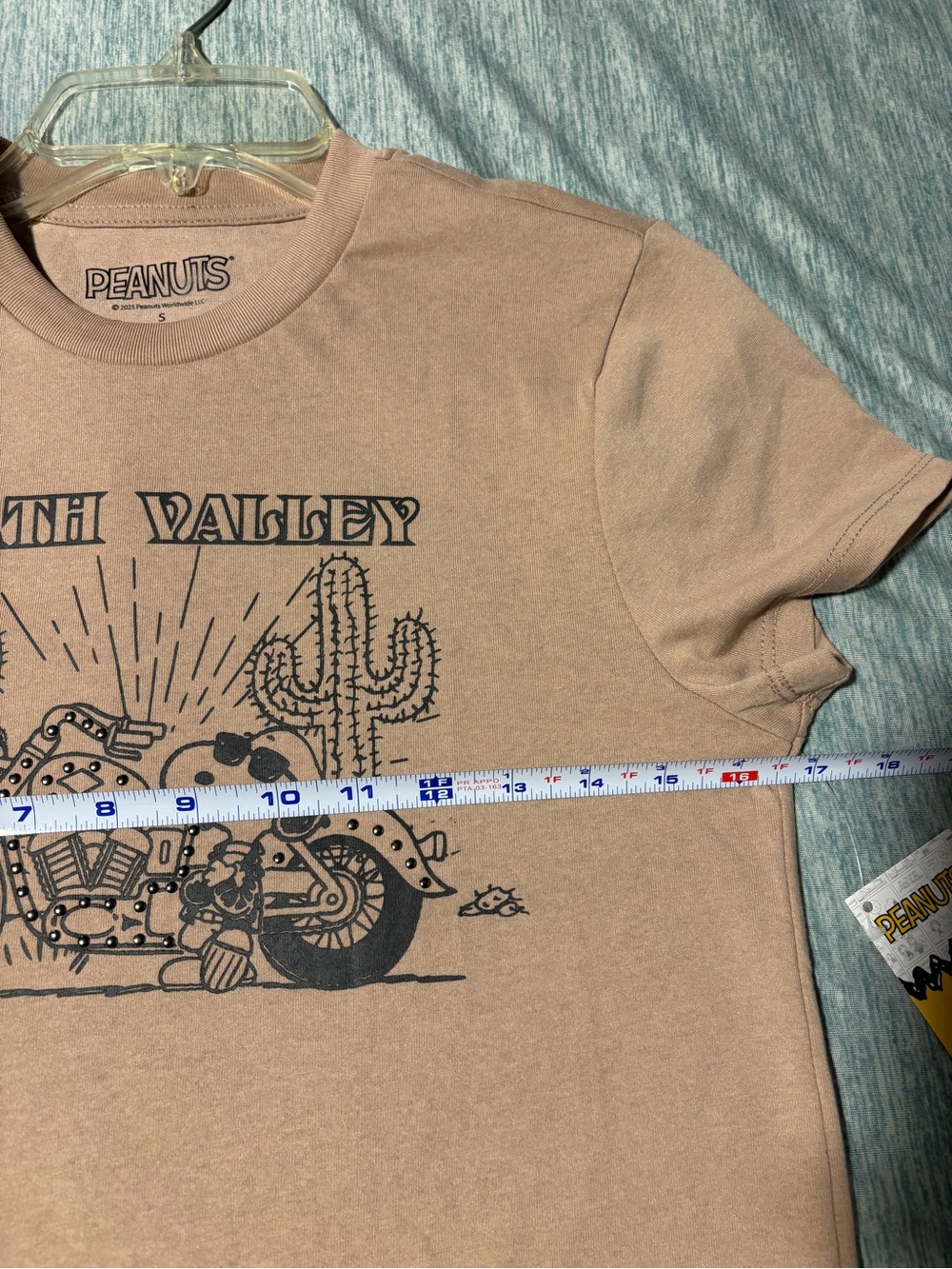 Peanuts Tan Snoopy 'Death Valley' Motorcycle Women’s Tee with Silver Studs S - Picture 6 of 7